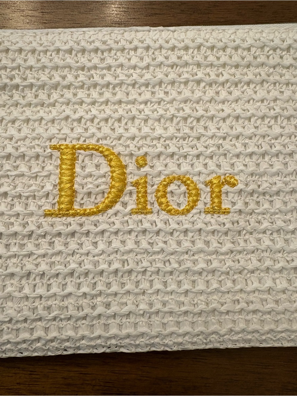 Dior White Woven Cosmetic Pouch with Gold Embroidered Logo and Charm - Picture 4 of 7